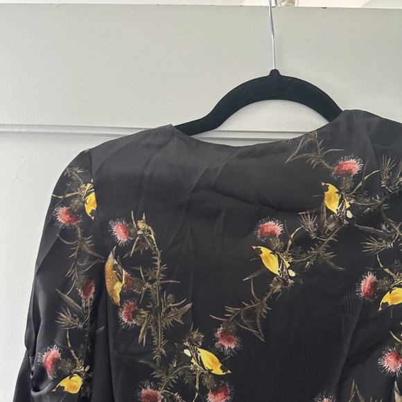 Lake Studio Satin Maxi Dress Sz 38 Black Floral Print V-neck Long Sleeves - Picture 9 of 10